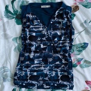 Blue and White Sleeveless Top